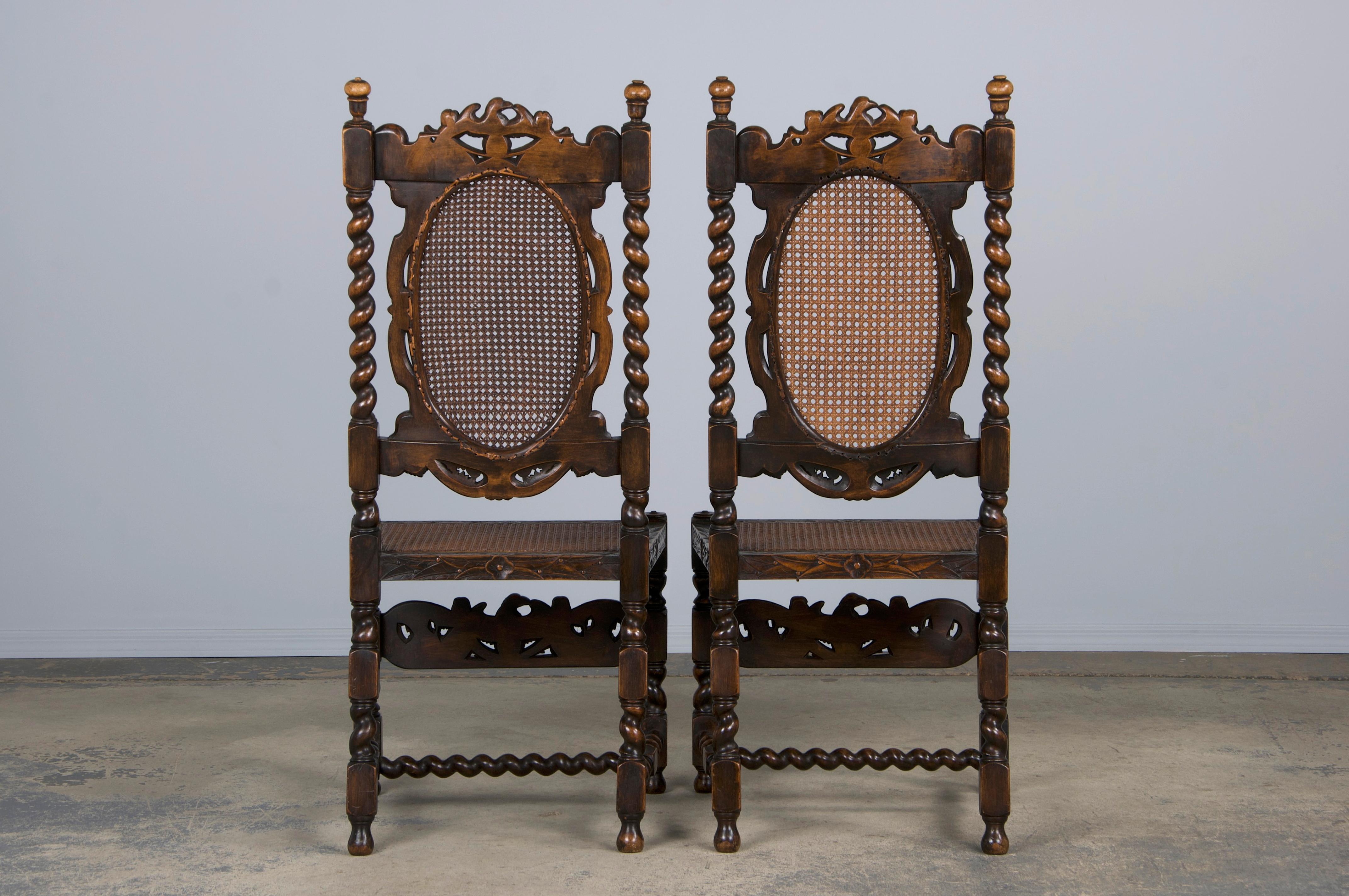 19th Century Jacobean Renaissance Style Walnut and Cane Dining Chairs - Set of 8 14