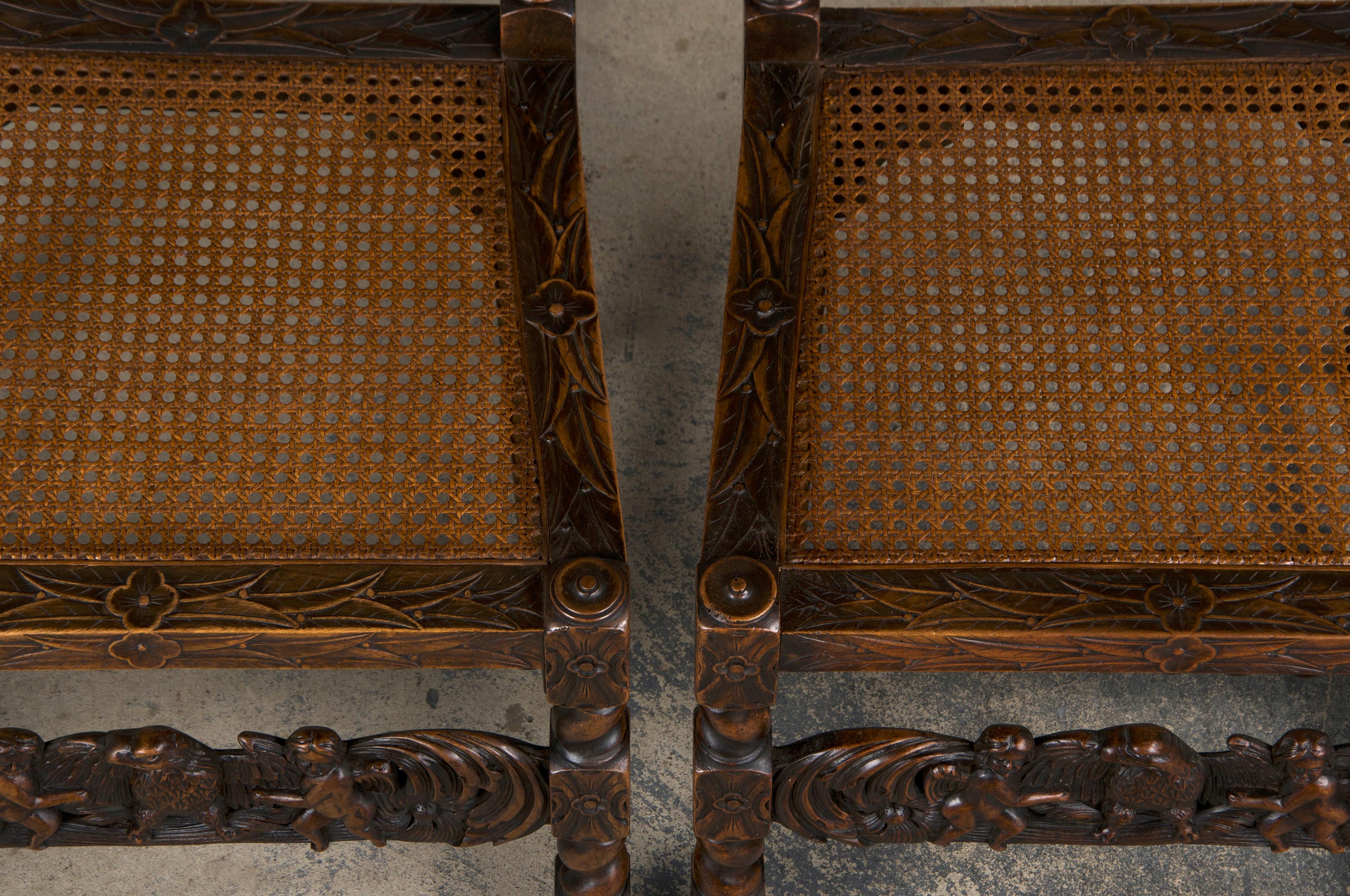 19th Century Jacobean Renaissance Style Walnut and Cane Dining Chairs - Set of 8 In Good Condition In Astoria, NY