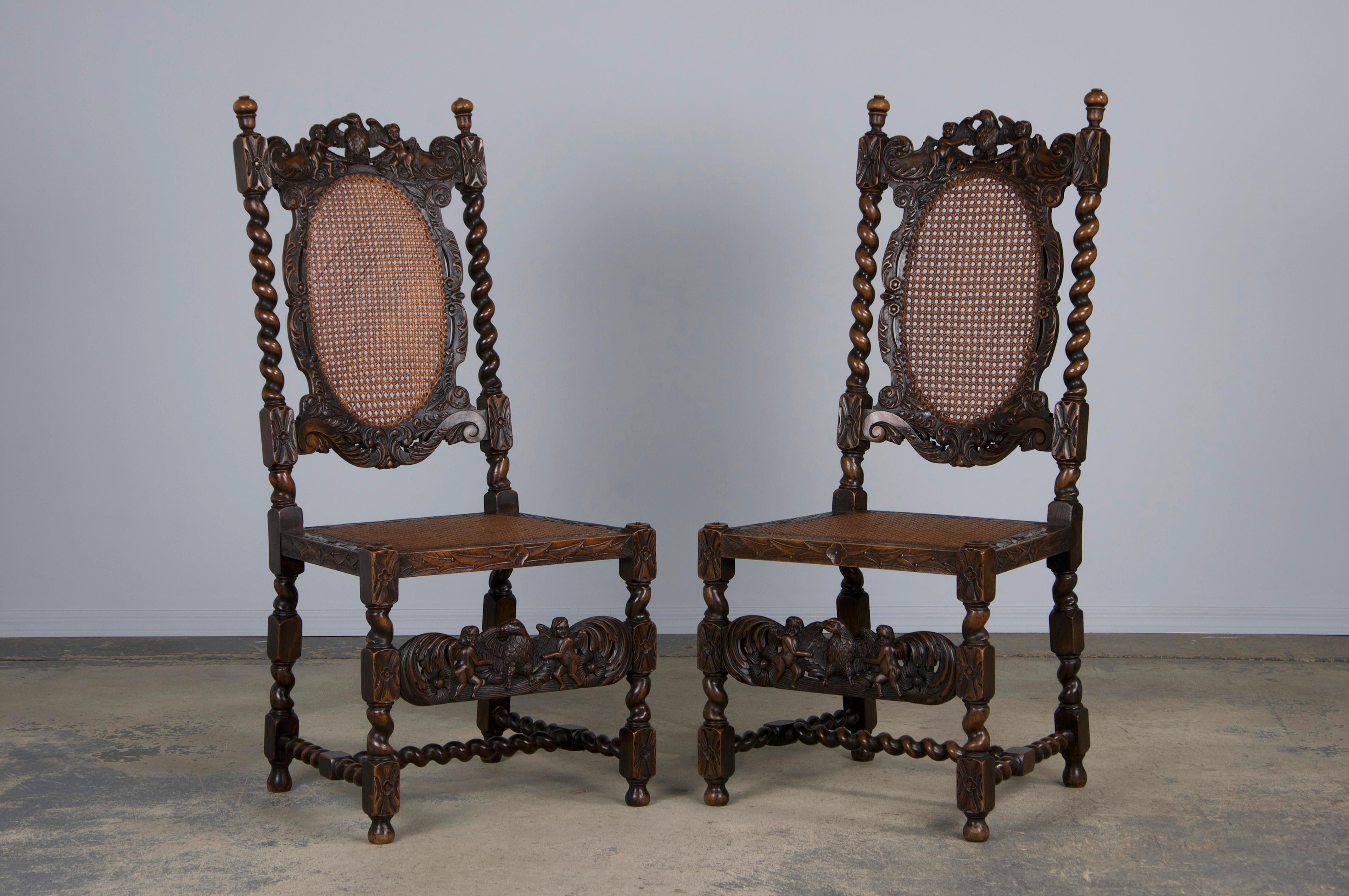 19th Century Jacobean Renaissance Style Walnut and Cane Dining Chairs - Set of 8 4