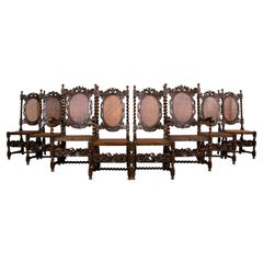 19th Century Jacobean Renaissance Style Walnut and Cane Dining Chairs - Set of 8