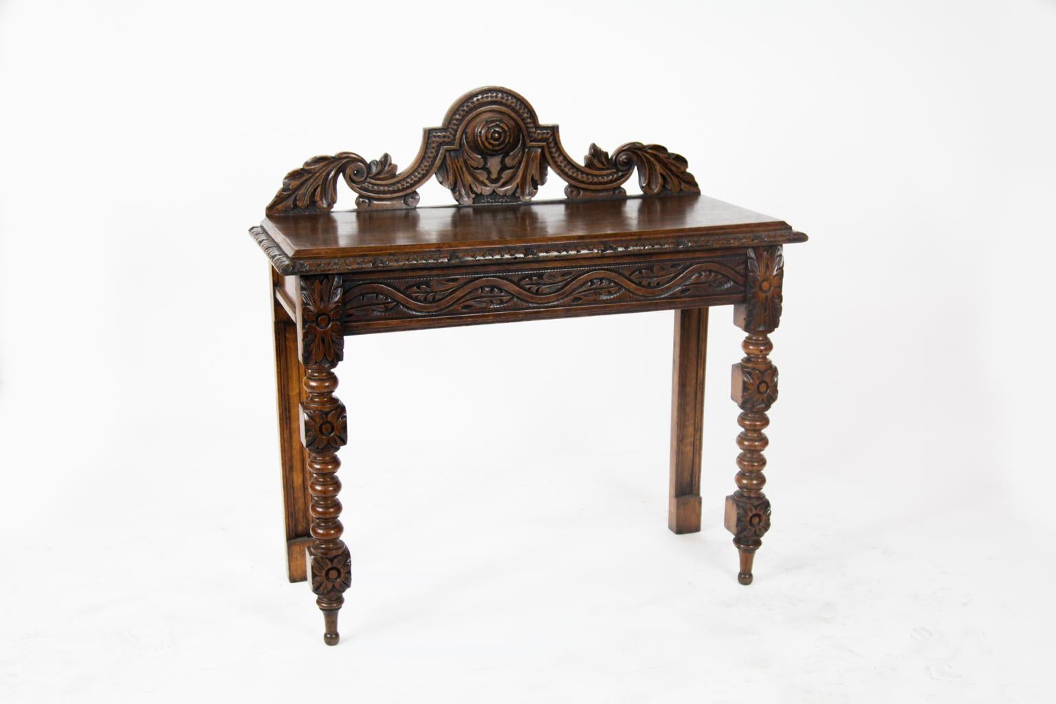 English 19th Century Jacobean Revival Carved Oak Side Table For Sale