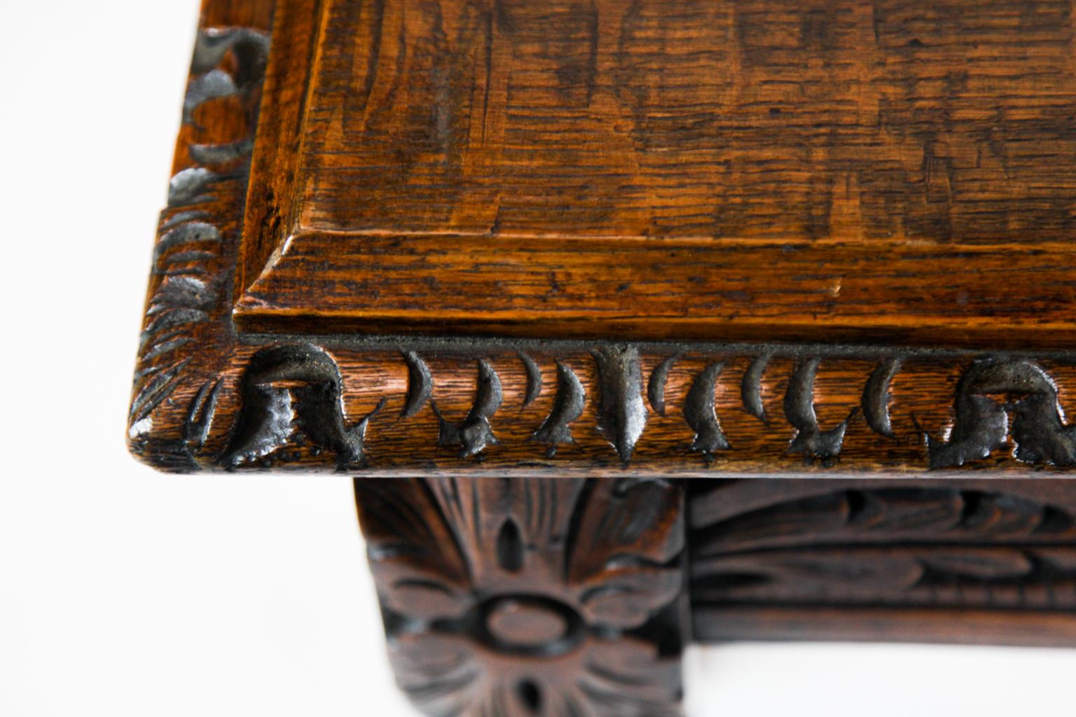 19th Century Jacobean Revival Carved Oak Side Table For Sale 1