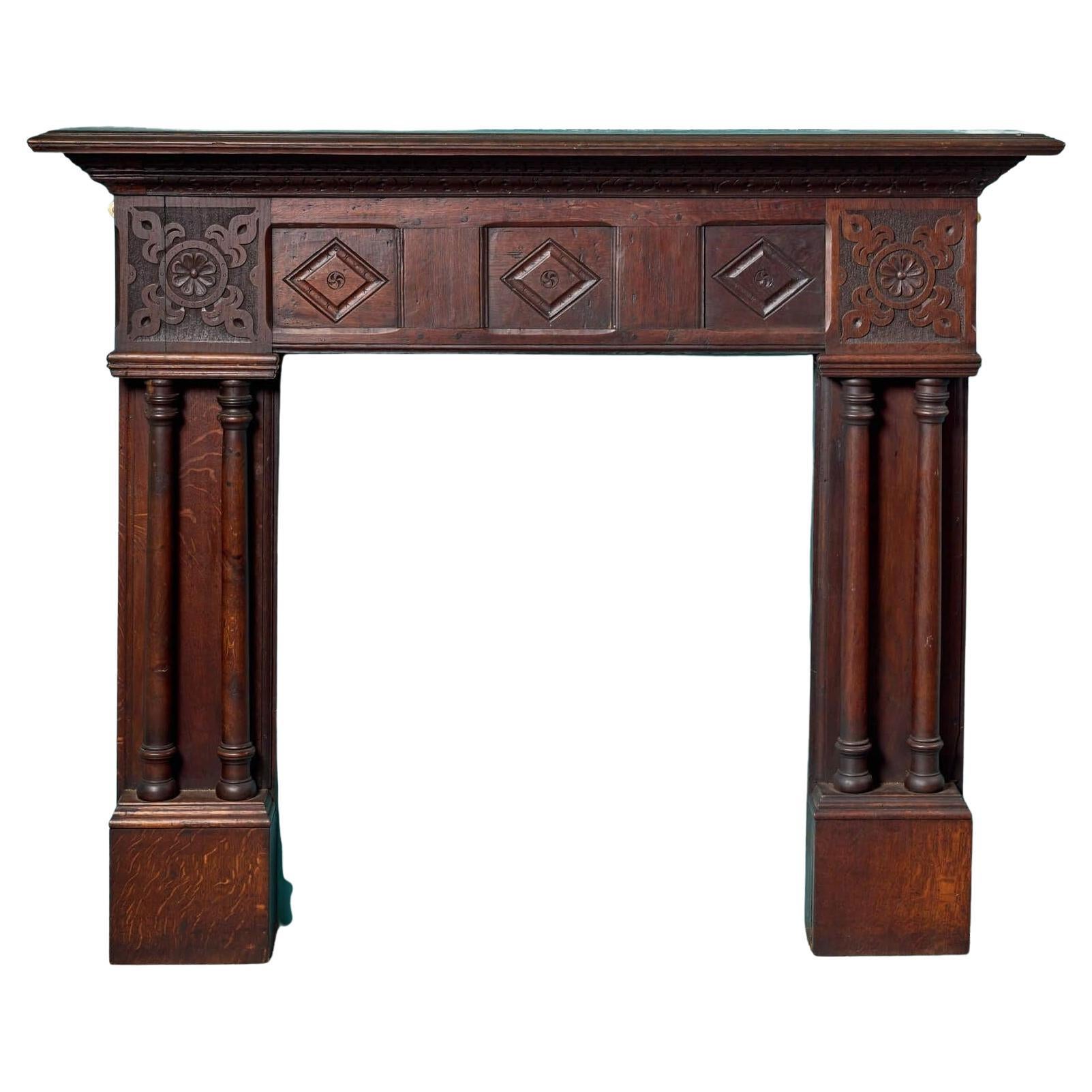 19th Century Jacobean Style Antique Oak Fire Mantel