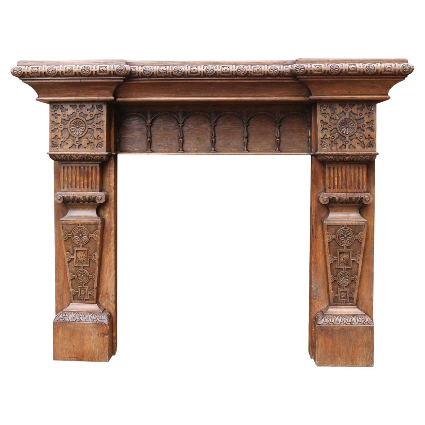 19th Century Jacobean Style Carved Oak Fire Mantel