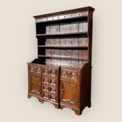 Victorian Jacobean Style Farmhouse Carved Oak & Brass Kitchen 6 Drawer Dresser