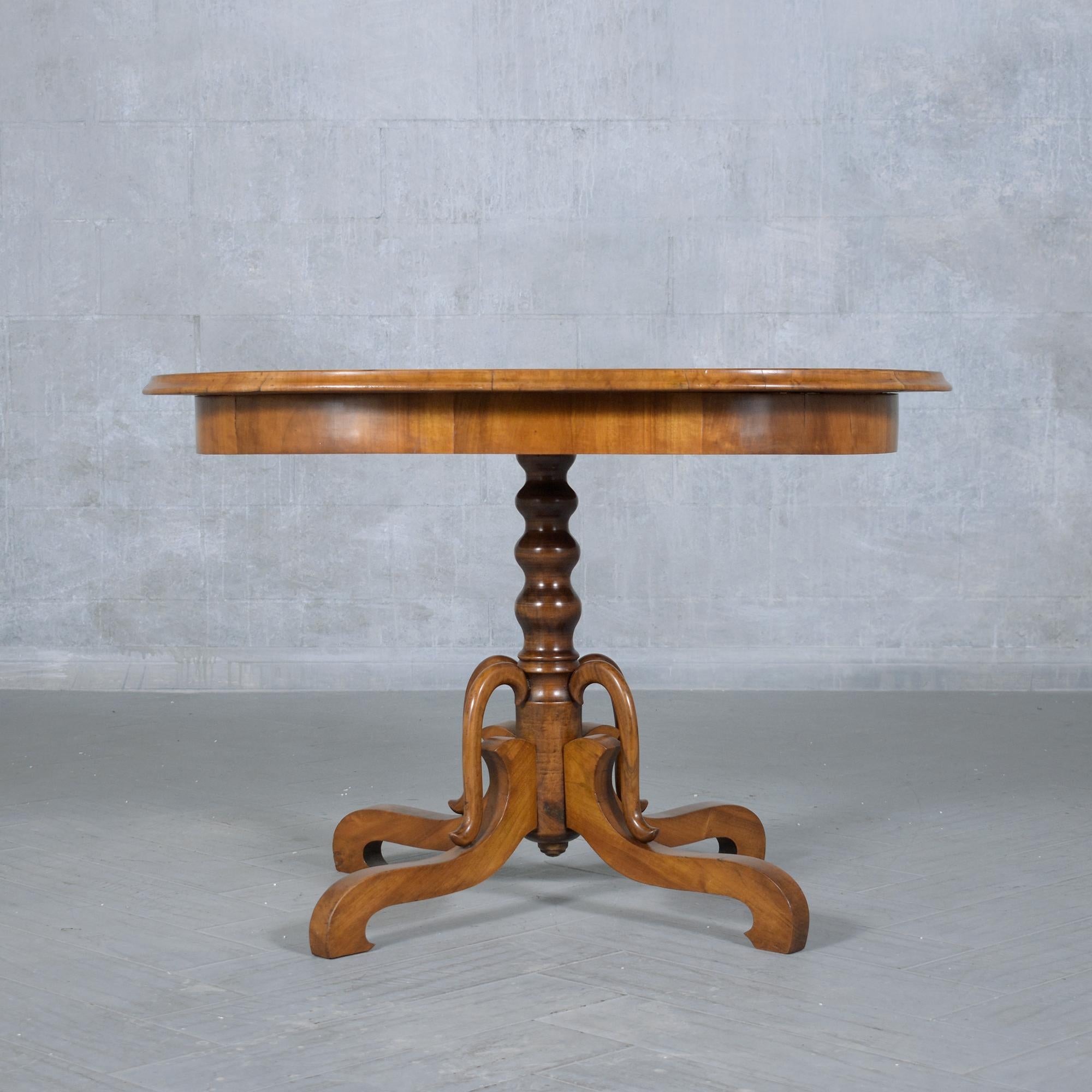 Restored 19th Century French Walnut Centre Table with Carved Legs For Sale 3