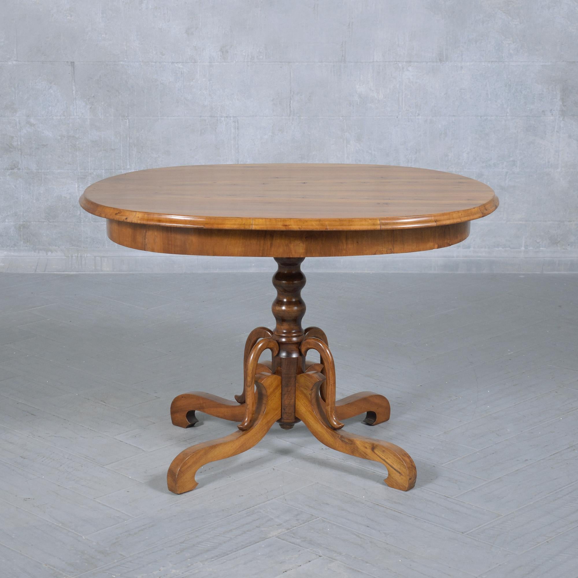 Discover the timeless beauty of our 19th Century French Centre Table, a true masterpiece of antique craftsmanship. This table, handcrafted from high-quality walnut, has been lovingly restored by our skilled in-house craftsmen to its original