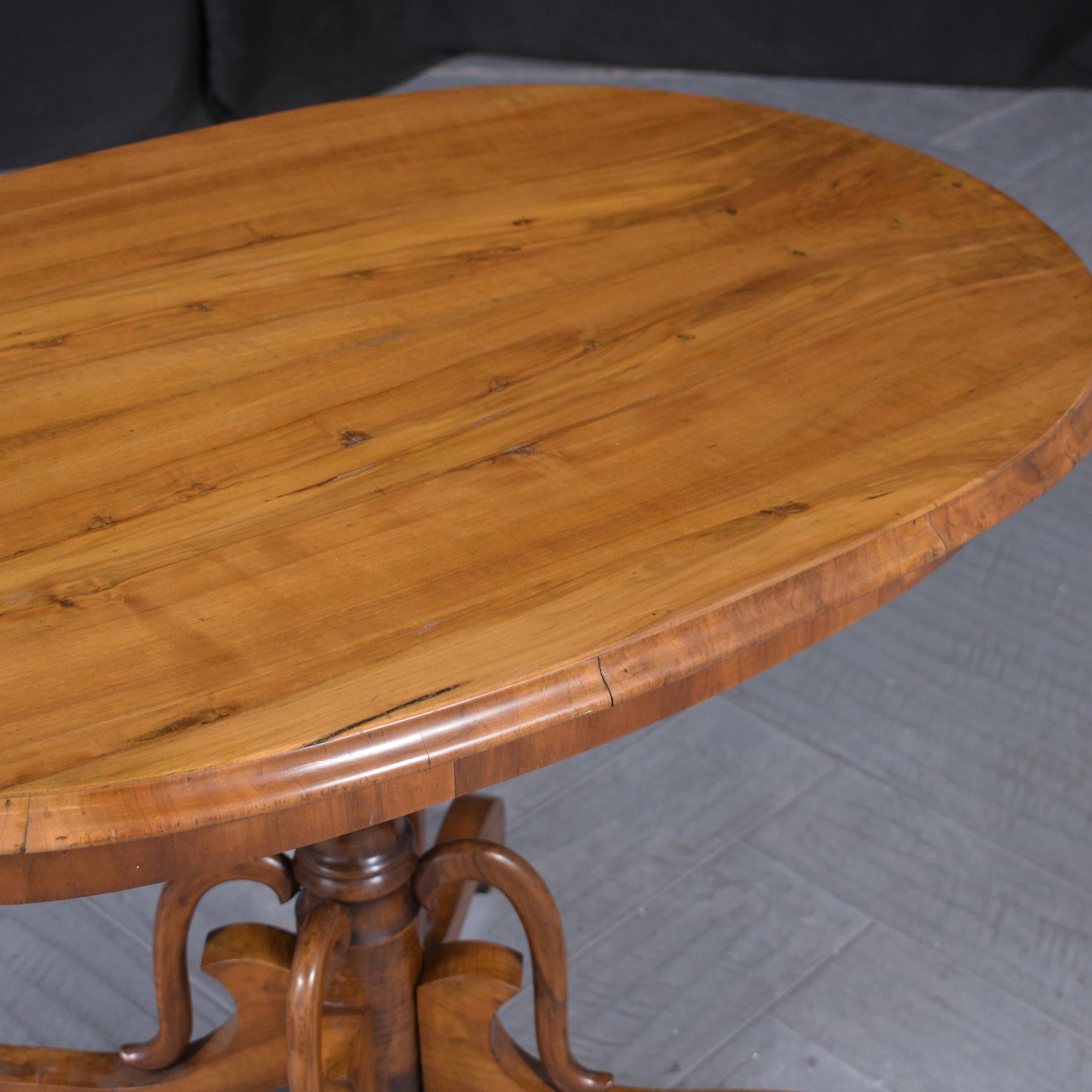 Restored 19th Century French Walnut Centre Table with Carved Legs In Good Condition For Sale In Los Angeles, CA