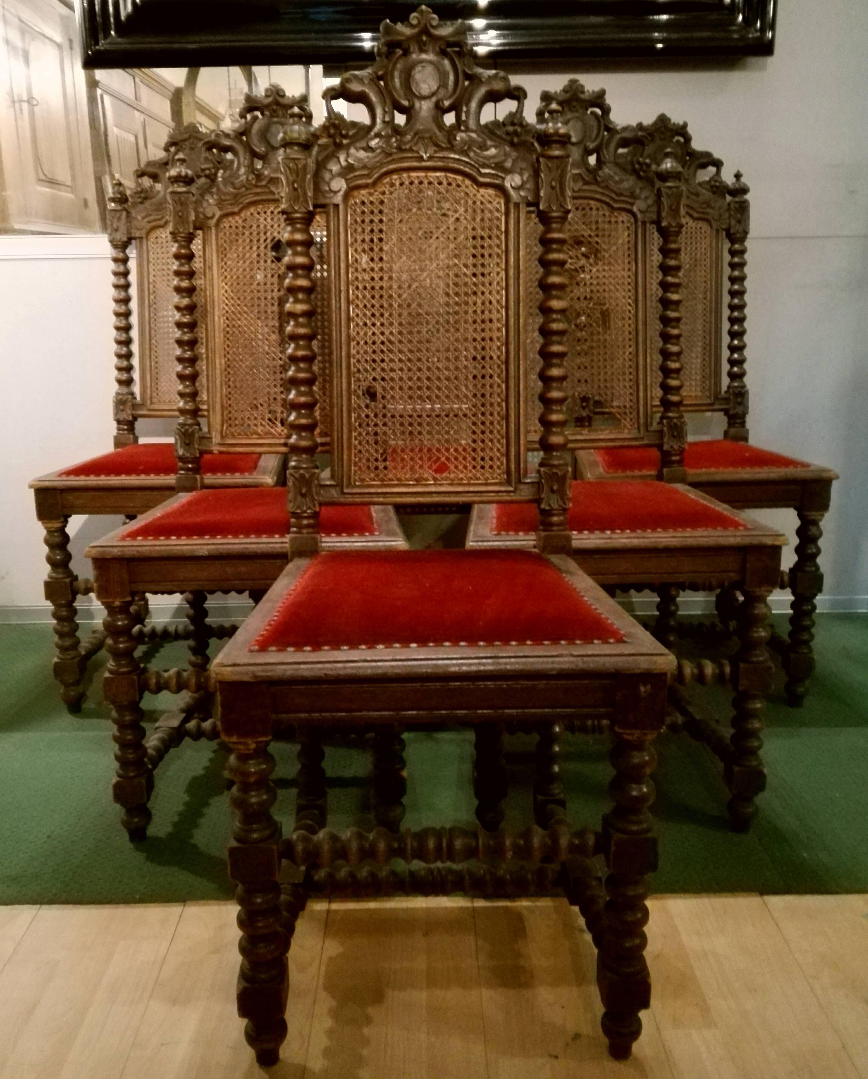Jacobean 19th Century Jacobian Style Hunting Room Chairs Carved and Patinated Solid Oak For Sale