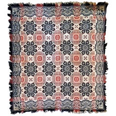 19th Century Jacquard Woven Coverlet with Fringe