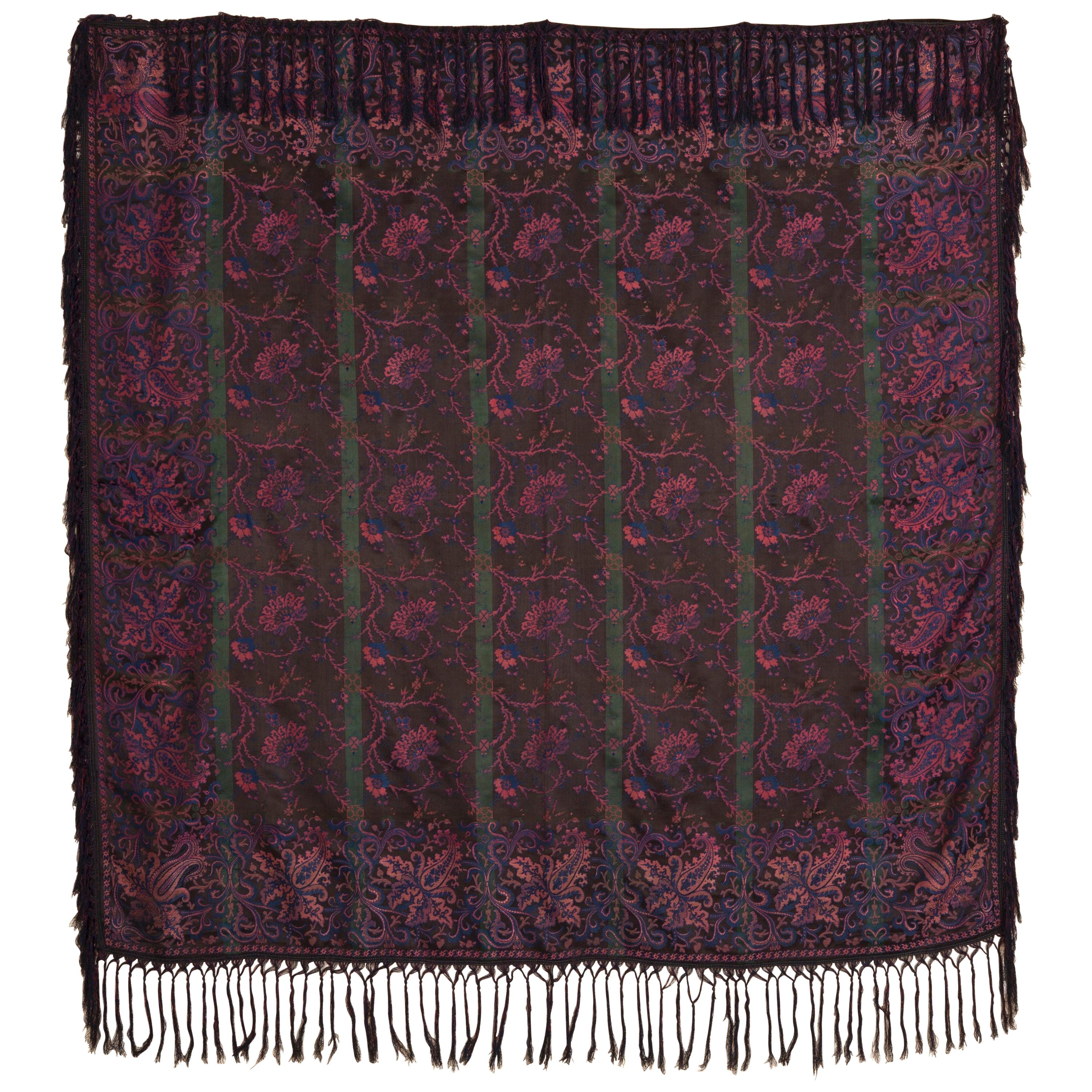 19th Century French Jacquard Woven Silk Shawl For Sale