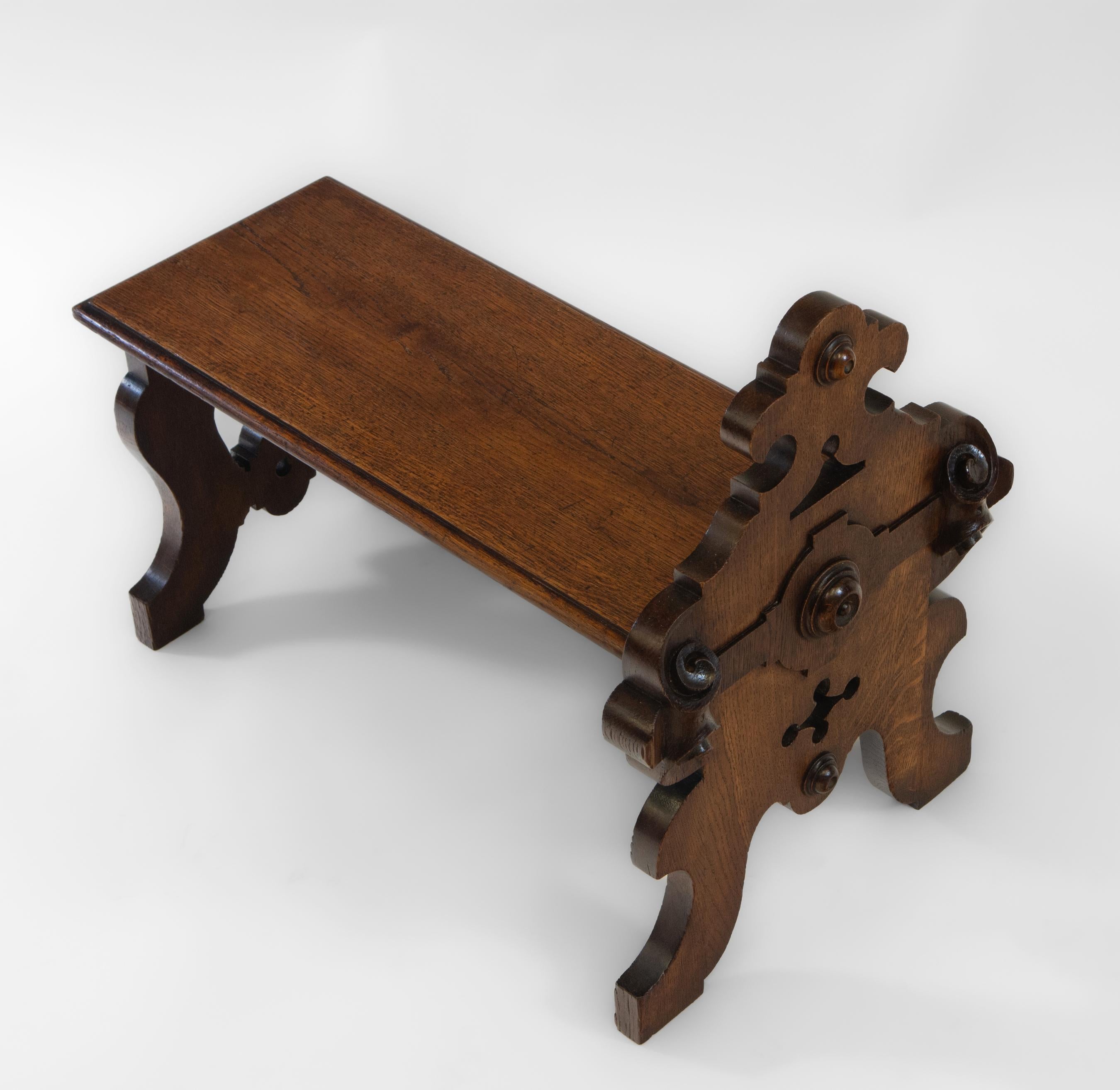 Gothic Revival 19th Century James Shoolbred London Victorian Gothic Oak Footrest Stool For Sale