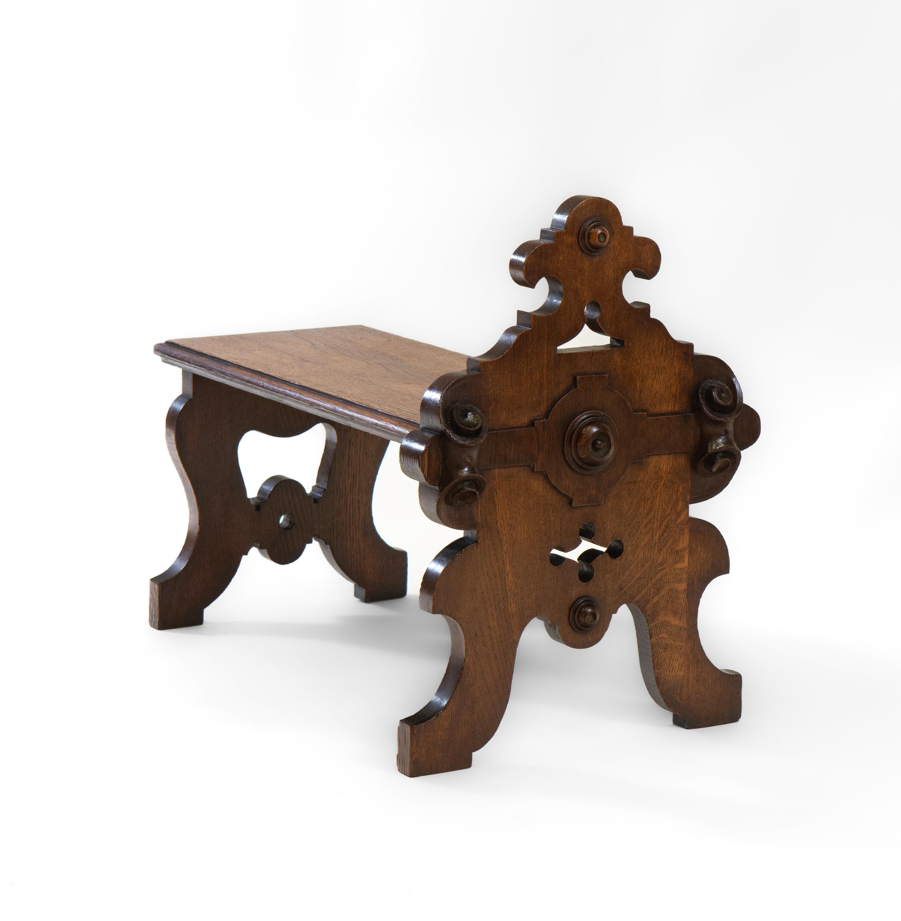 Hand-Carved 19th Century James Shoolbred London Victorian Gothic Oak Footrest Stool For Sale