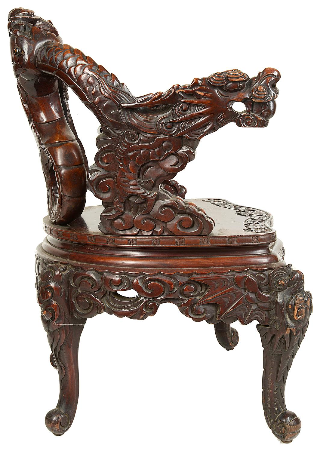 Hand-Carved 19th Century Japanese Armchair For Sale