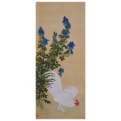 Japanese Painting, 19th Century, Rooster & Wolf’s Bane by Takakura Zaiko