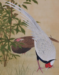 Peinture japonaise:: 19e siècle:: Faisans argentés et hibiscus par Takakura Zaiko