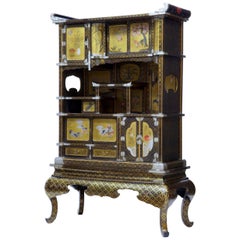 19th Century Japanese Black and Gold Lacquered Display Cabinet