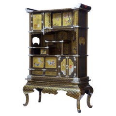 19th Century Japanese Black and Gold Lacquered Display Cabinet