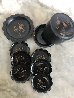 19th Century Japanese Black Lacquered Box with Sauce Dishes