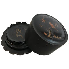 19th Century Japanese Black Lacquered Box with Sauce Dishes