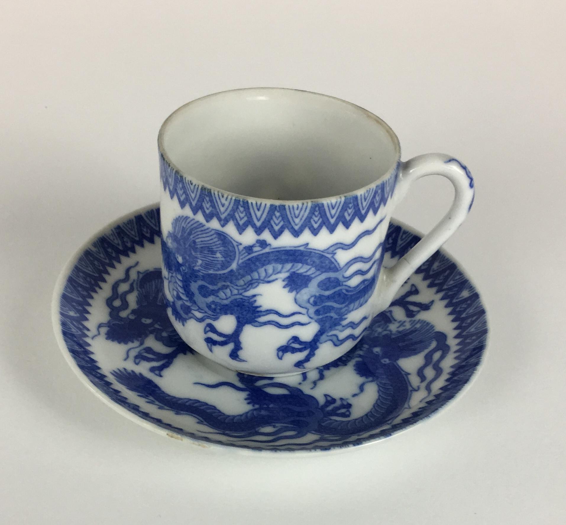 Hand-Painted 19th Century Japanese Blue and White Arita Porcelain Tea Service, 34 Pieces