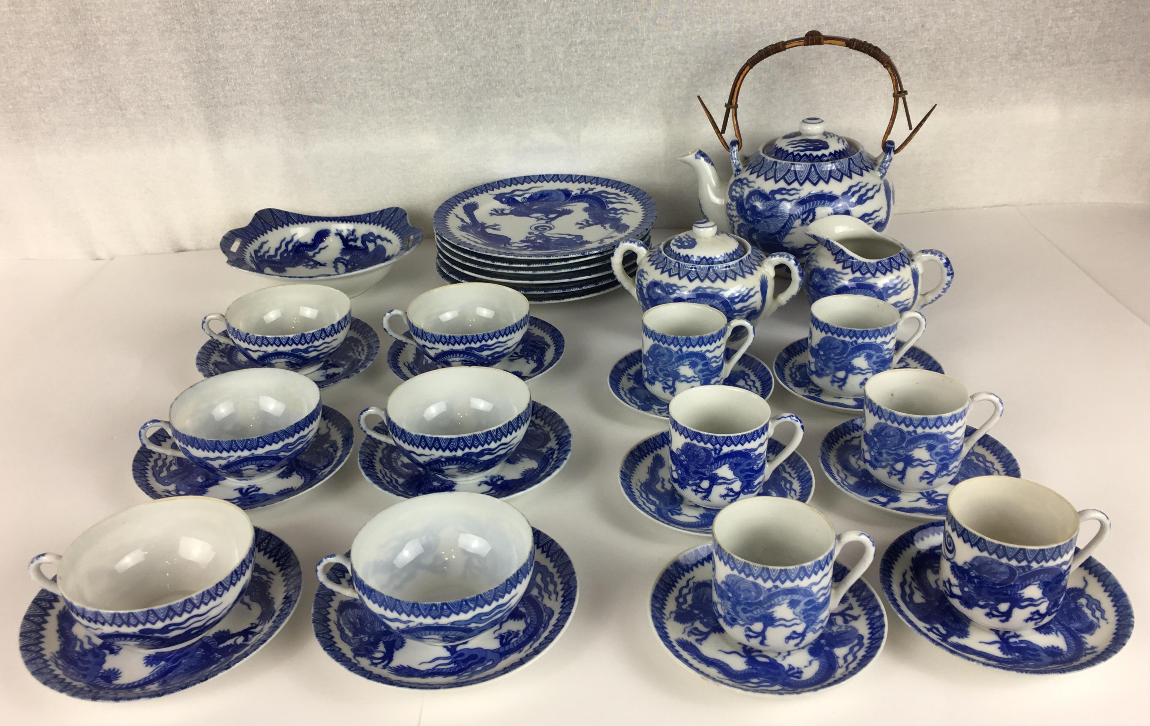 19th Century Japanese Blue and White Arita Porcelain Tea Service, 34 Pieces 1