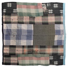 19th Century Japanese Boro Stitch Blanket Patchwork Black Large
