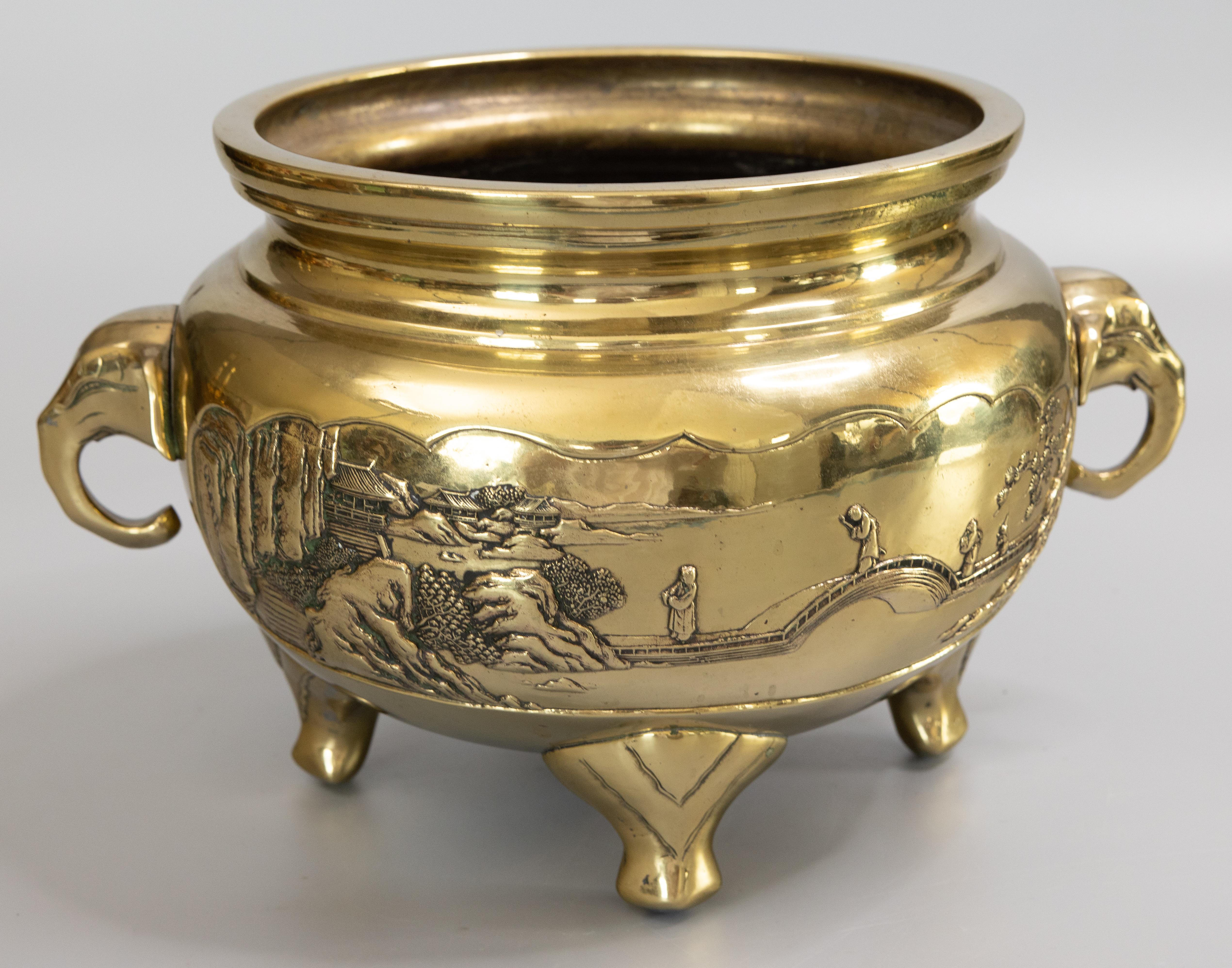 Anglo-Japanese 19th Century Japanese Brass Footed Planter Jardiniere For Sale