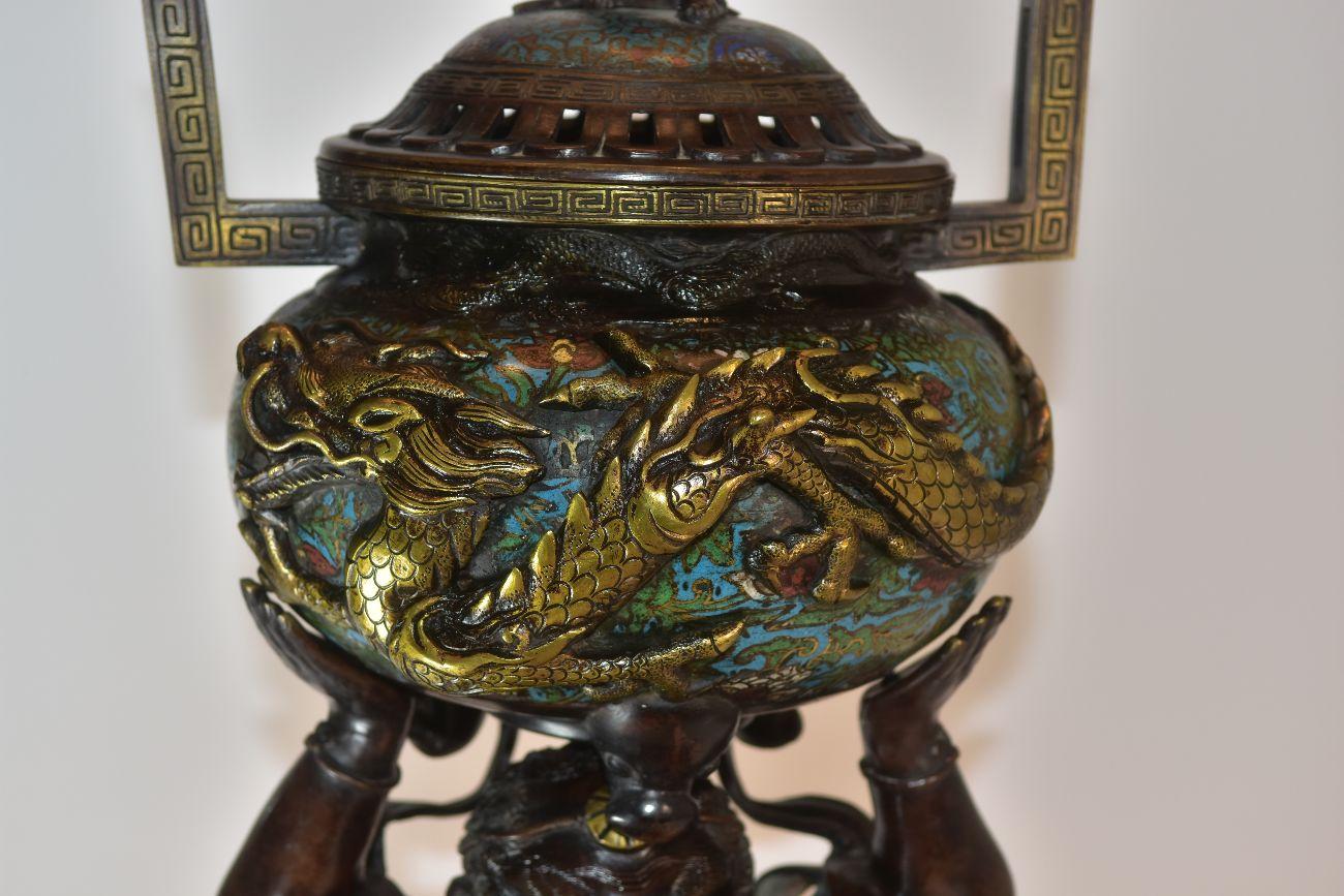 19th Century Japanese Bronze Burns Incense Character with Dragon For Sale 6