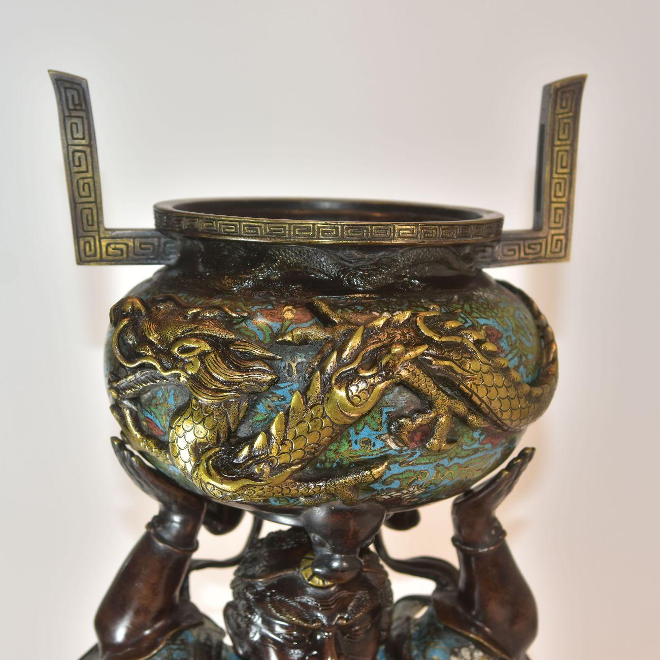 19th Century Japanese Bronze Burns Incense Character with Dragon For Sale 7
