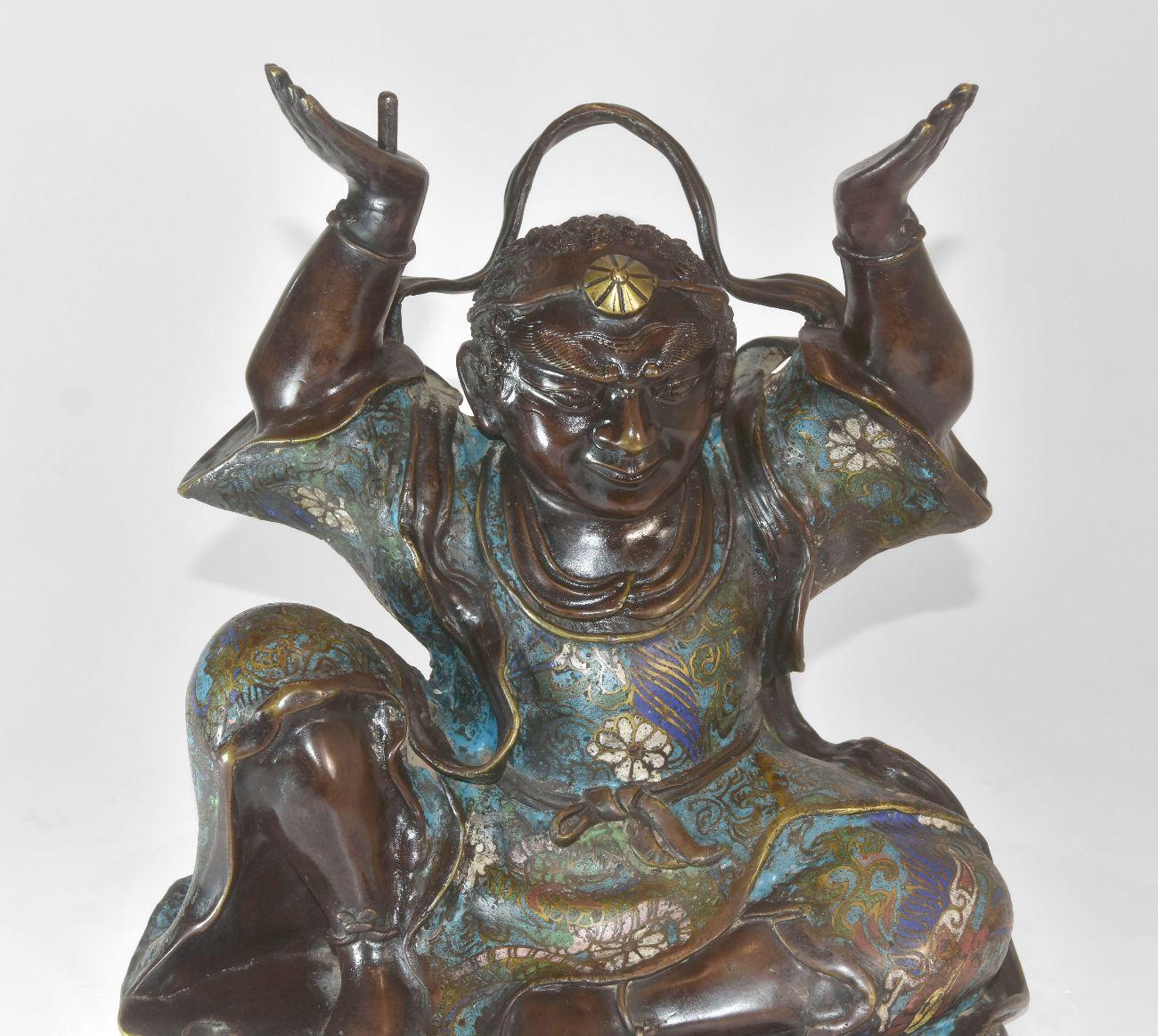 19th Century Japanese Bronze Burns Incense Character with Dragon For Sale 8