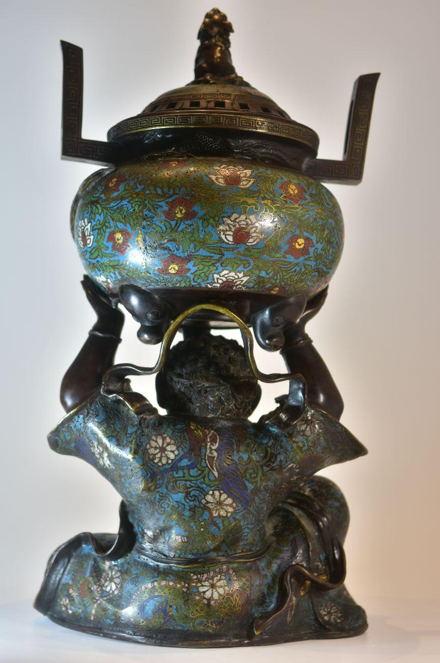 19th Century Japanese Bronze Burns Incense Character with Dragon For Sale 3