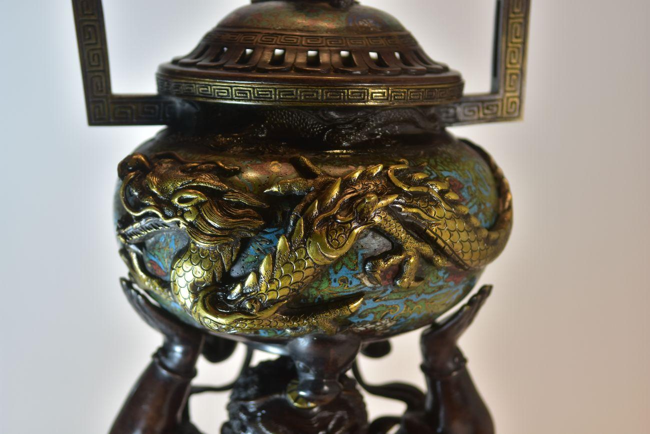 19th Century Japanese Bronze Burns Incense Character with Dragon For Sale 5