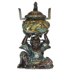 Antique 19th Century Japanese Bronze Burns Incense Character with Dragon