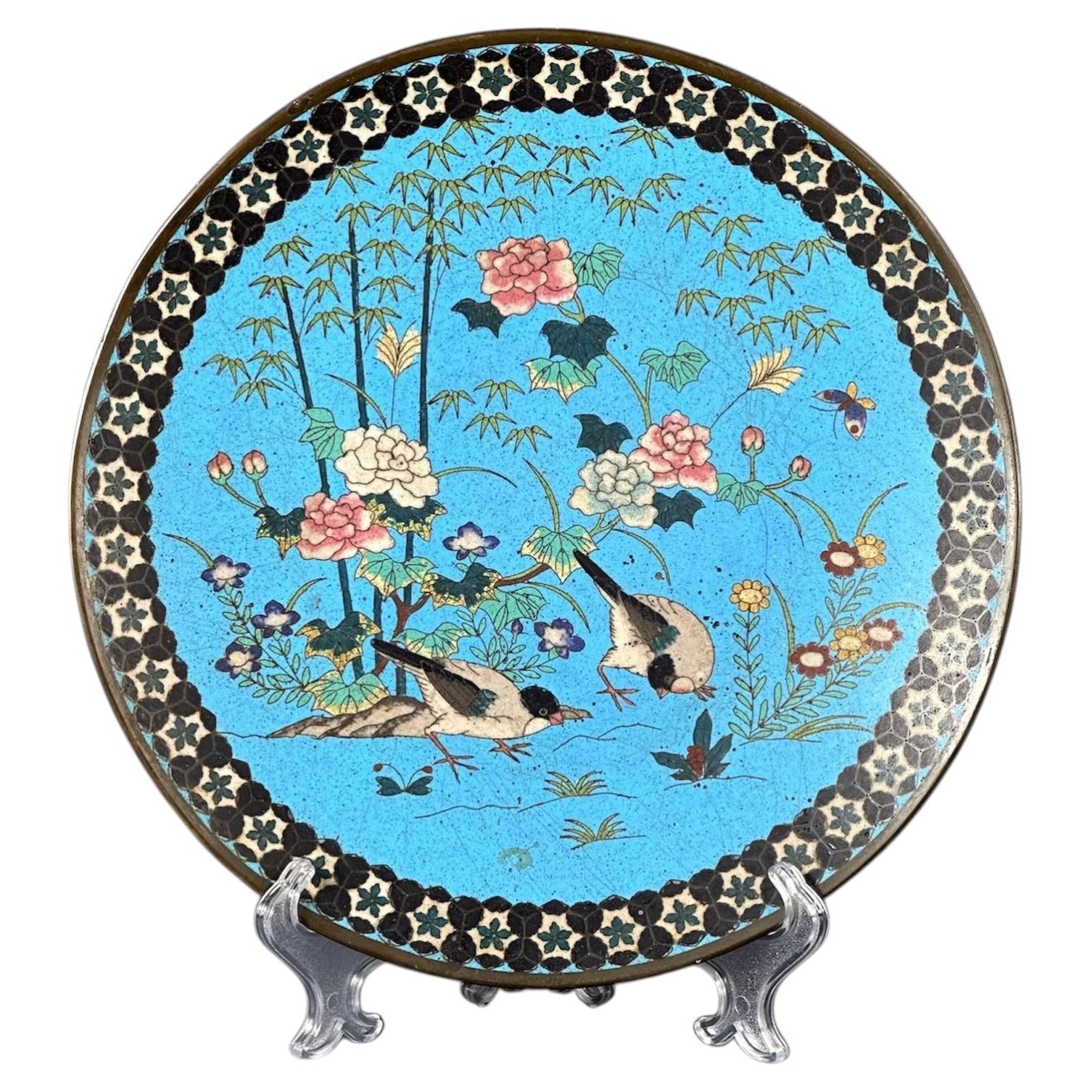 19th Century, Japanese Bronze Cloisonné Charger, Meiji Period - 12.2in