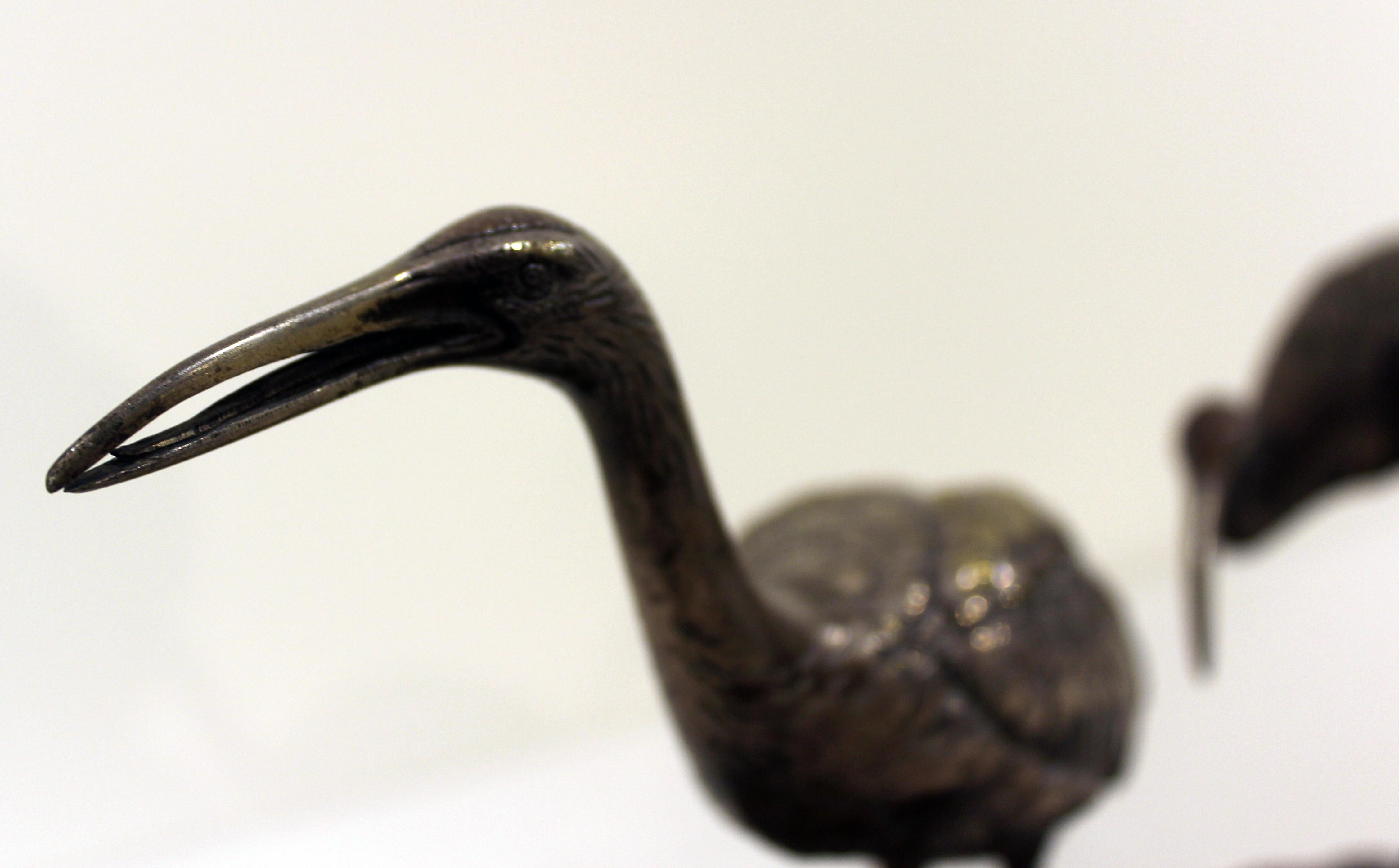 Two Japanese cranes and turtle on bronze base with black enamel.