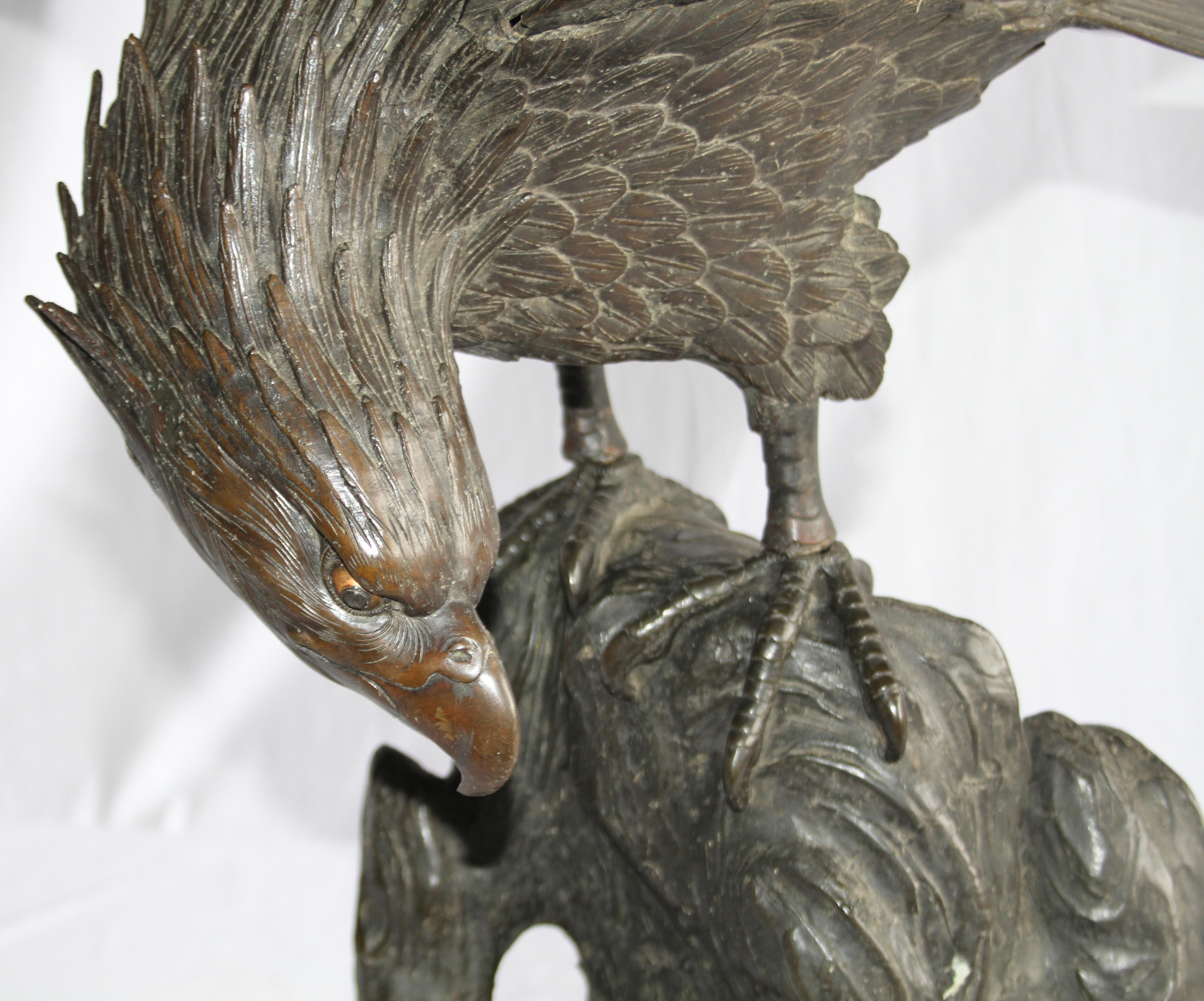 Hand-Crafted 19th Century Japanese Bronze Eagle Meiji Period For Sale