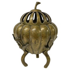 Quemador de incienso japonés de calabaza de bronce del siglo XIX
