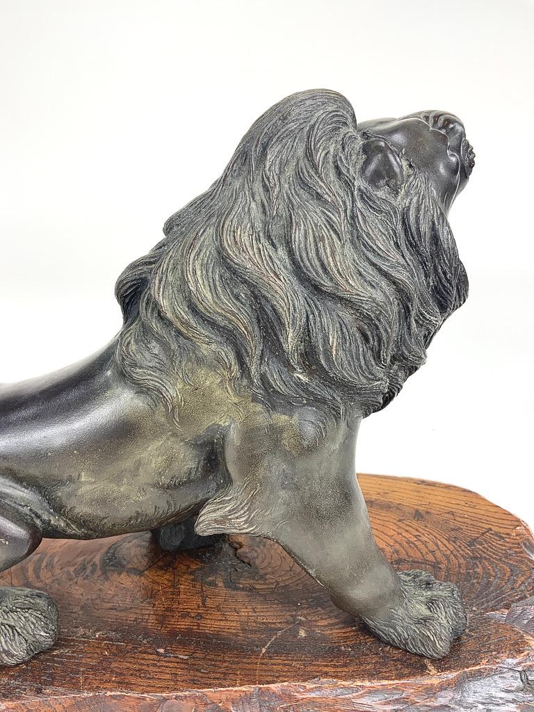 19th Century Japanese Bronze Lion Meiji Period on Wood Base Signed For Sale 2