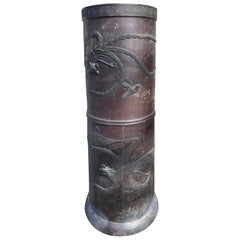 Antique 19th Century Japanese Bronze Umbrella Stand, Greek Key Detail