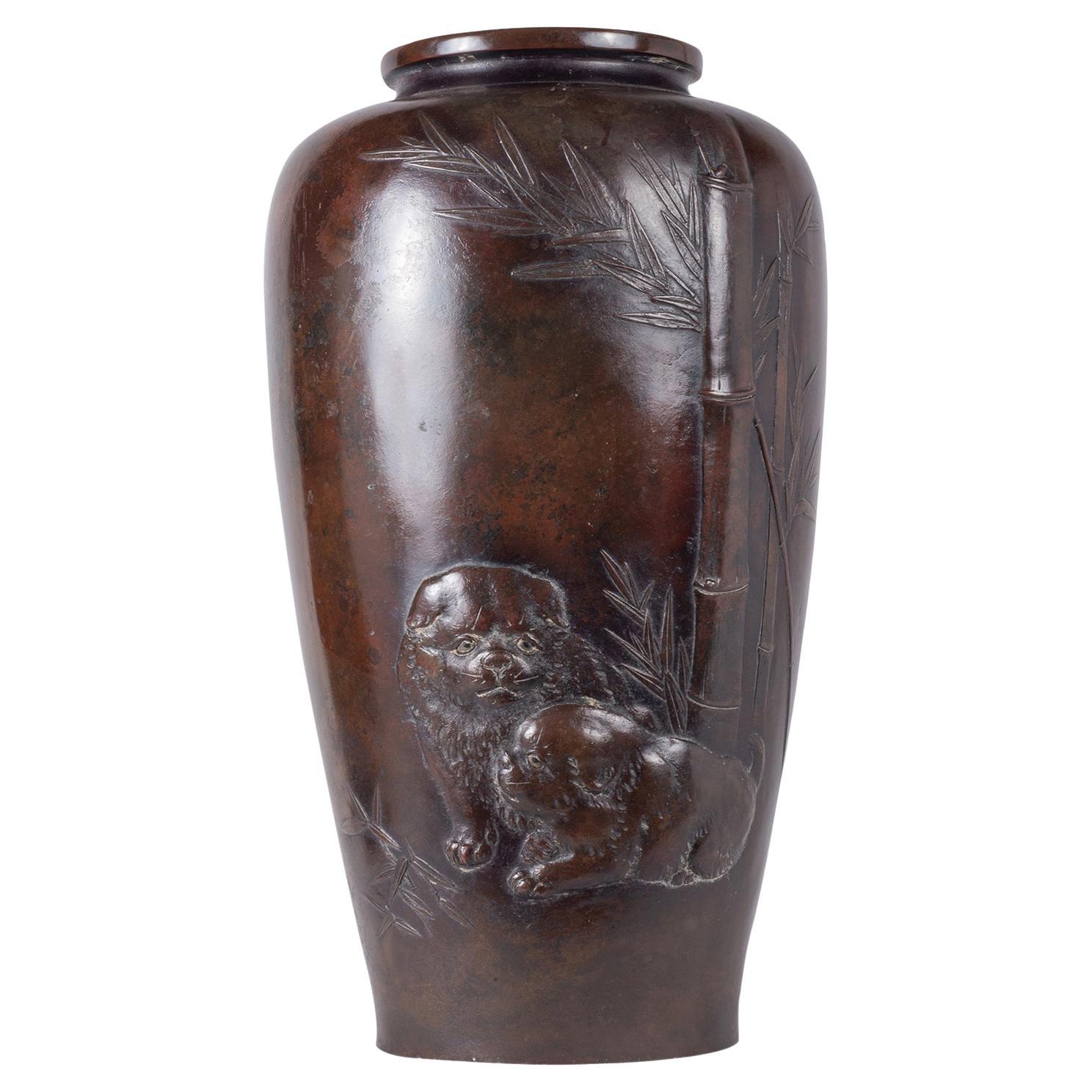 19th Century Japanese Bronze Vase For Sale
