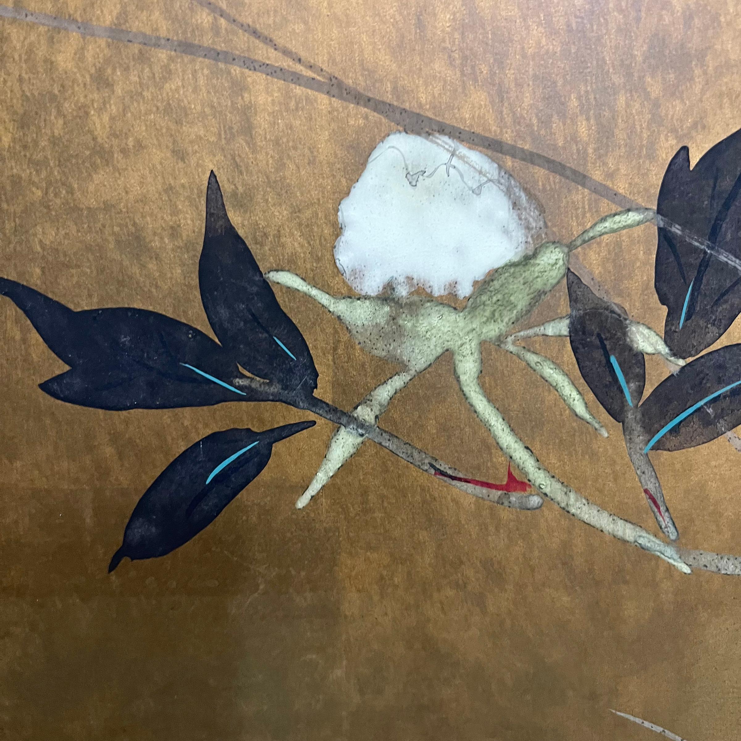 19th Century Japanese Byobu Screen with Peonies 4