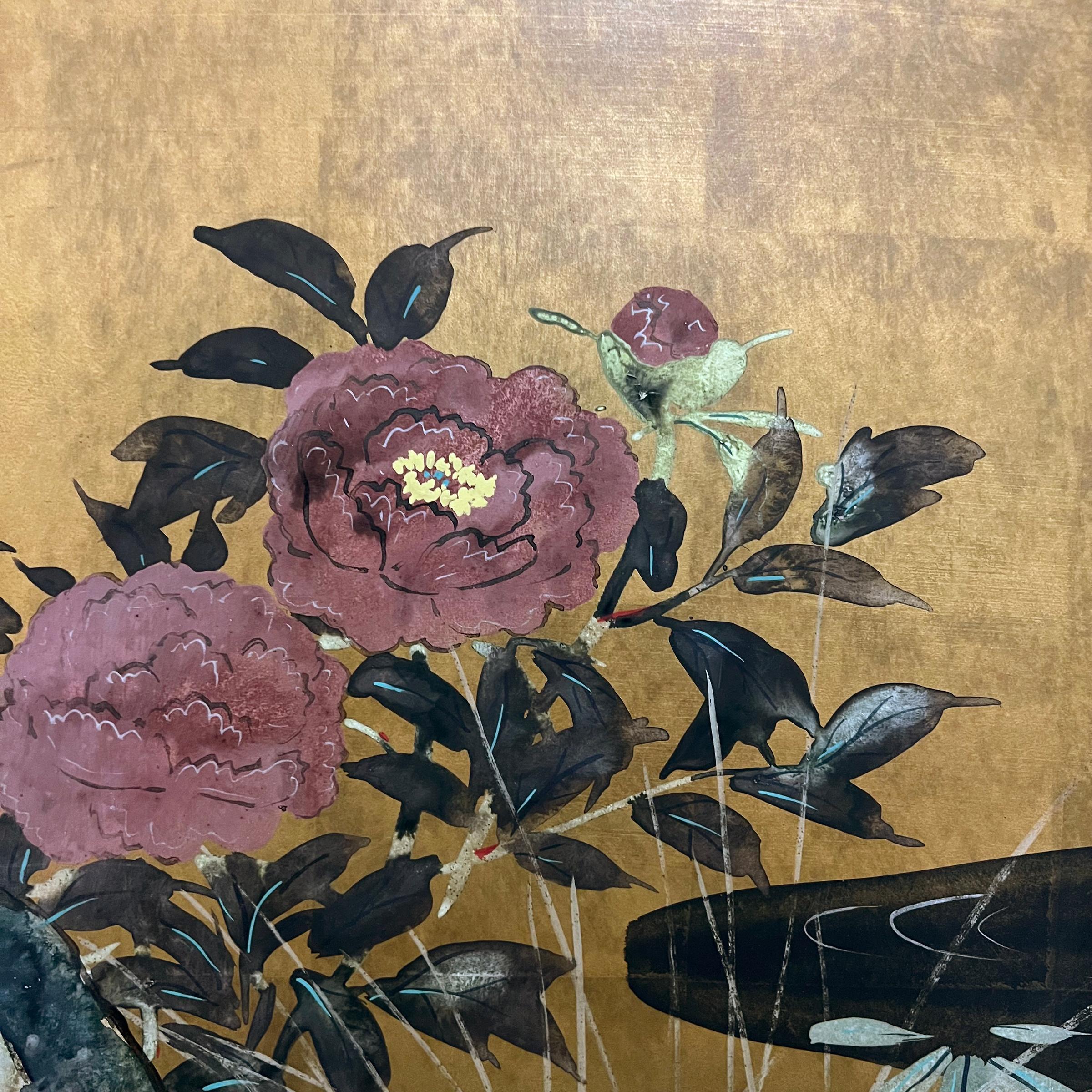 19th Century Japanese Byobu Screen with Peonies 2