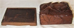 19th Century Japanese Carved Frog and Waterlily Wooden Box
