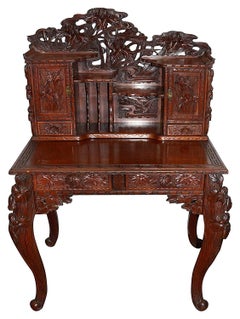 19th Century Japanese carved wood desk.