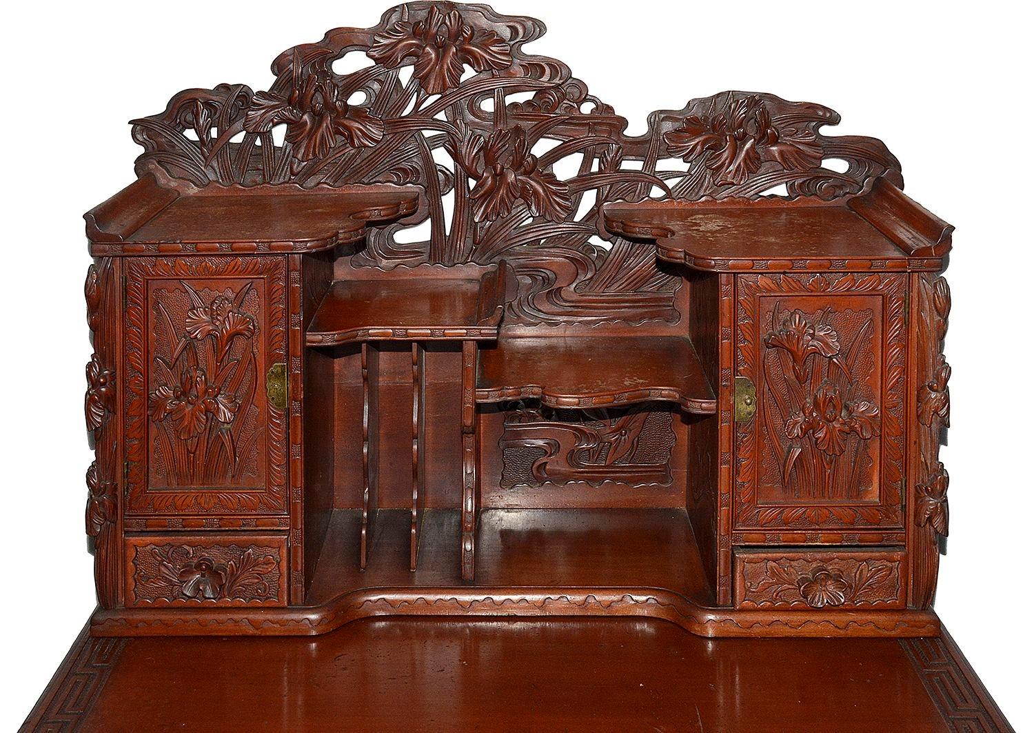 Hand-Carved 19th Century Japanese carved wood desk. For Sale