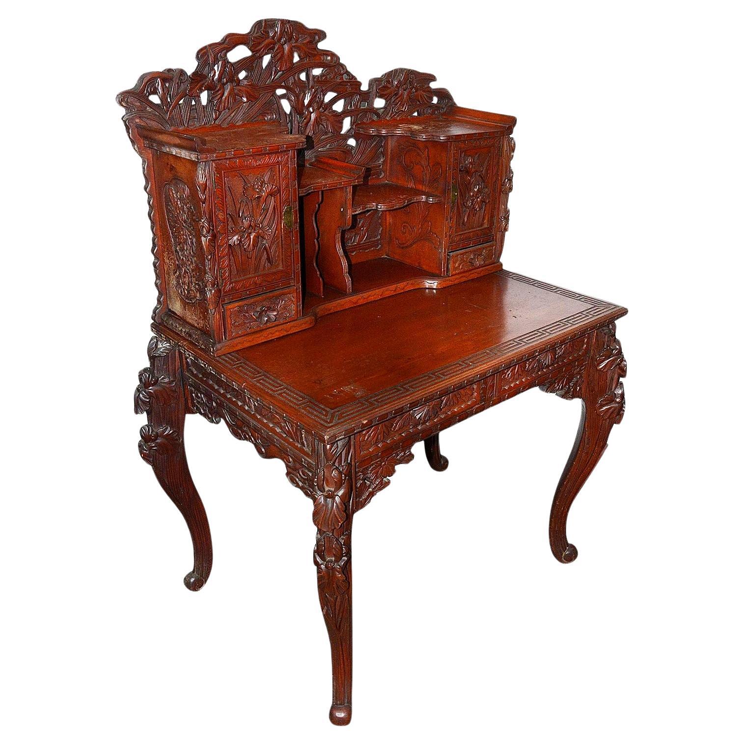 19th Century Japanese carved wood desk. For Sale