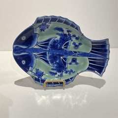 19th Century Japanese Celadon & Blue Fish Shaped Serving Tray