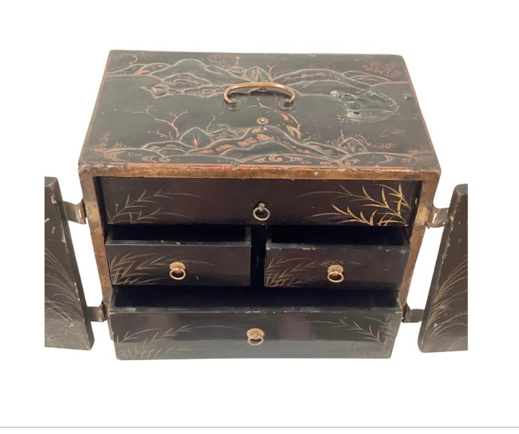 19th Century Japanese Chinoiserie Lacquer Chest In Fair Condition For Sale In Bradenton, FL