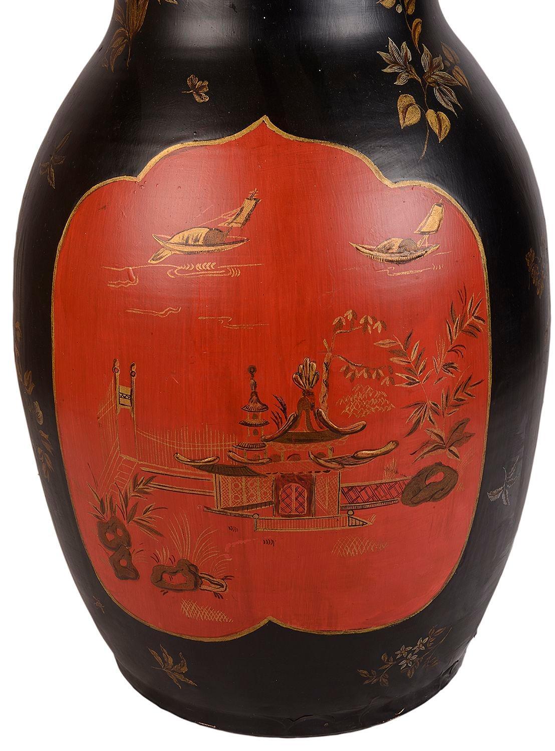 Lacquered 19th Century Japanese Chinoiserie lacquer porcelain vase. For Sale